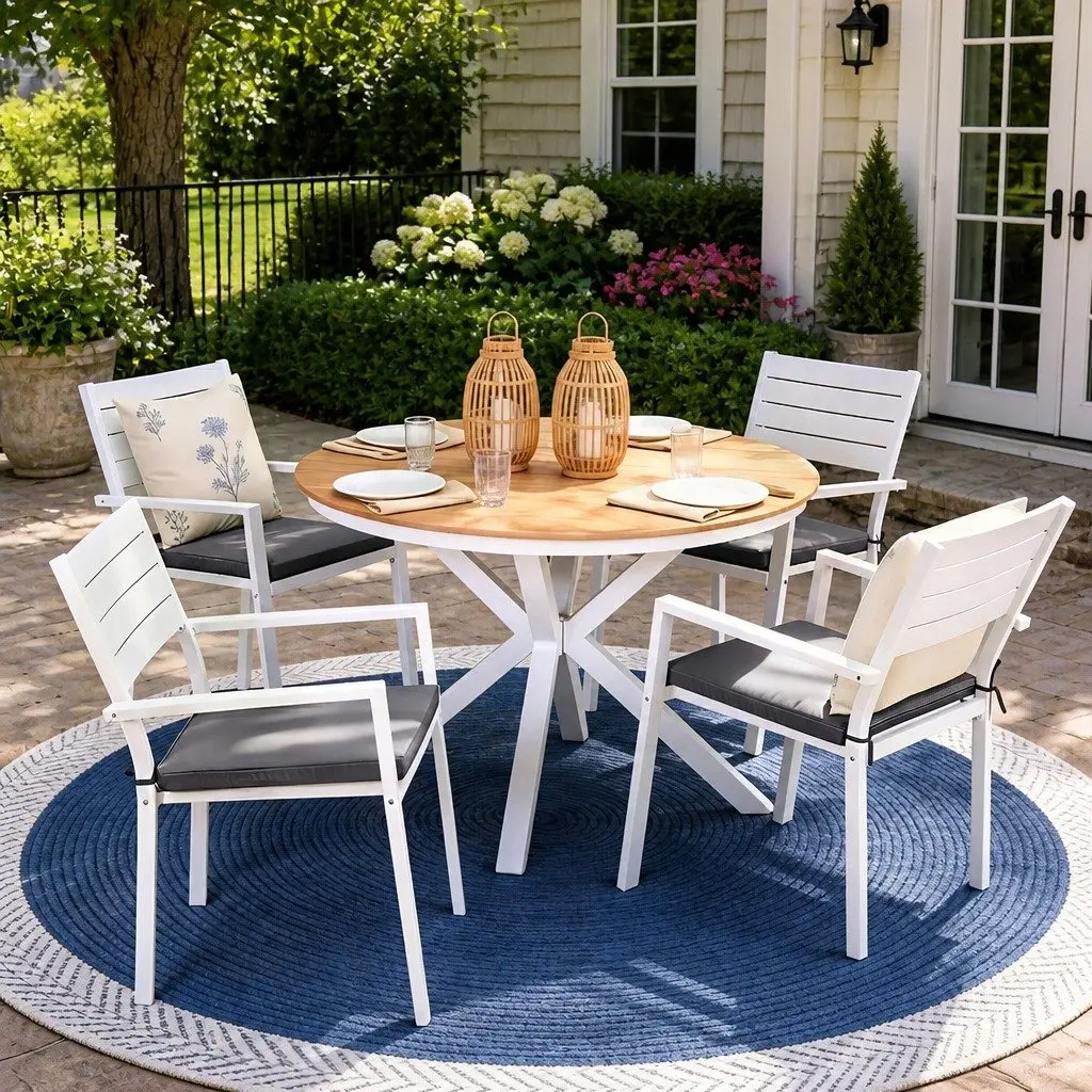 Outdoor Dining Set with Round Table and Stackable Chairs