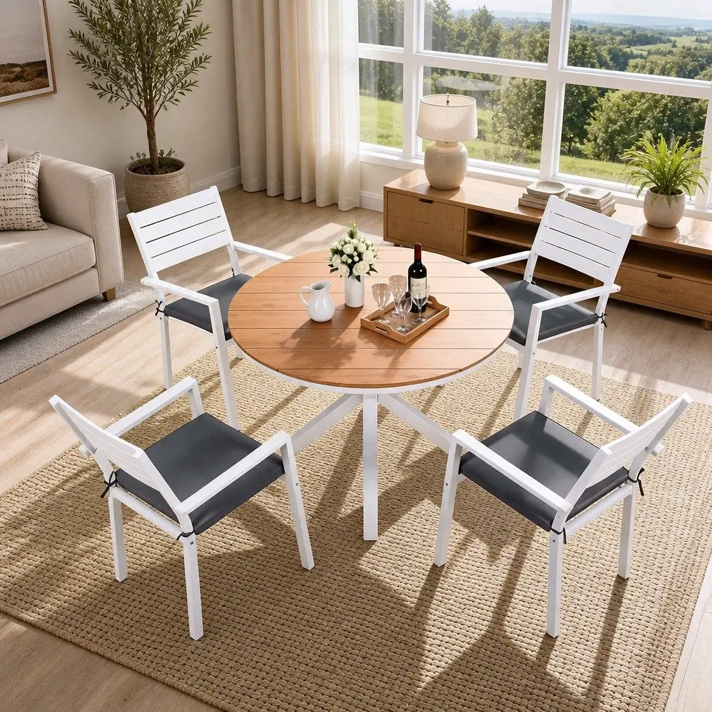 Outdoor Dining Set with Round Table and Stackable Chairs