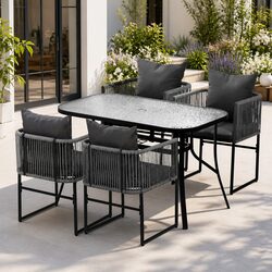 Durable 5 Piece Outdoor Dining Set with Glass Table