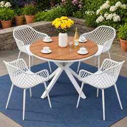 Premium 5-Piece White Outdoor Dining Set with 4 Chairs