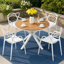 Durable 5 Piece Outdoor Dining Set with White Table and Chairs