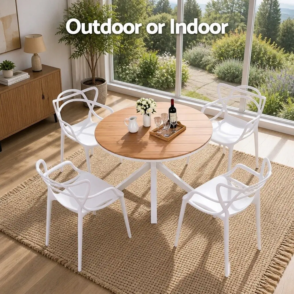 5 Piece Outdoor Dining Set with White Table and Chairs