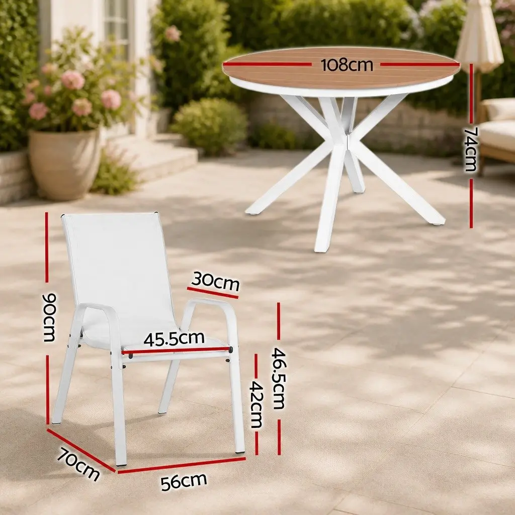 7 Piece Outdoor Dining Set WPC Table Aluminium Alloy Steel Chairs White