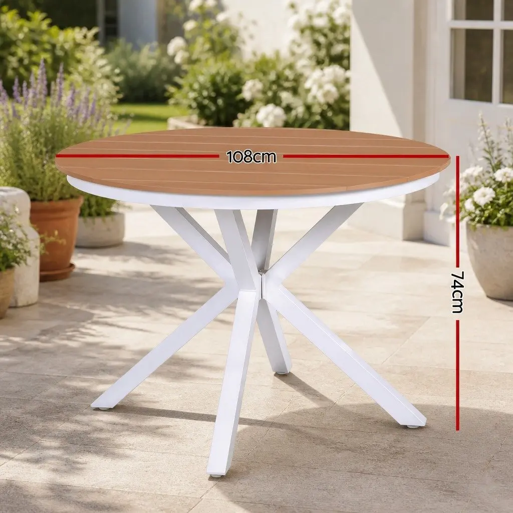 Round Dining Table WPC Top 108CM White Aluminum Frame