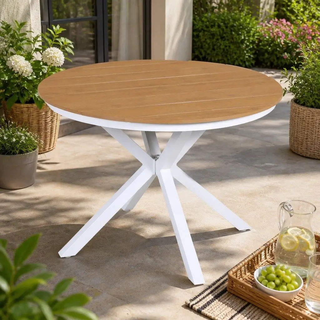 Round Dining Table WPC Top 108CM White Aluminum Frame