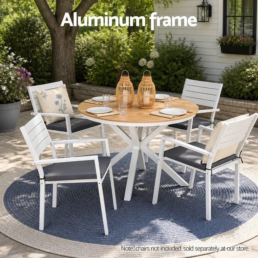 Round Dining Table WPC Top 108CM White Aluminum Frame
