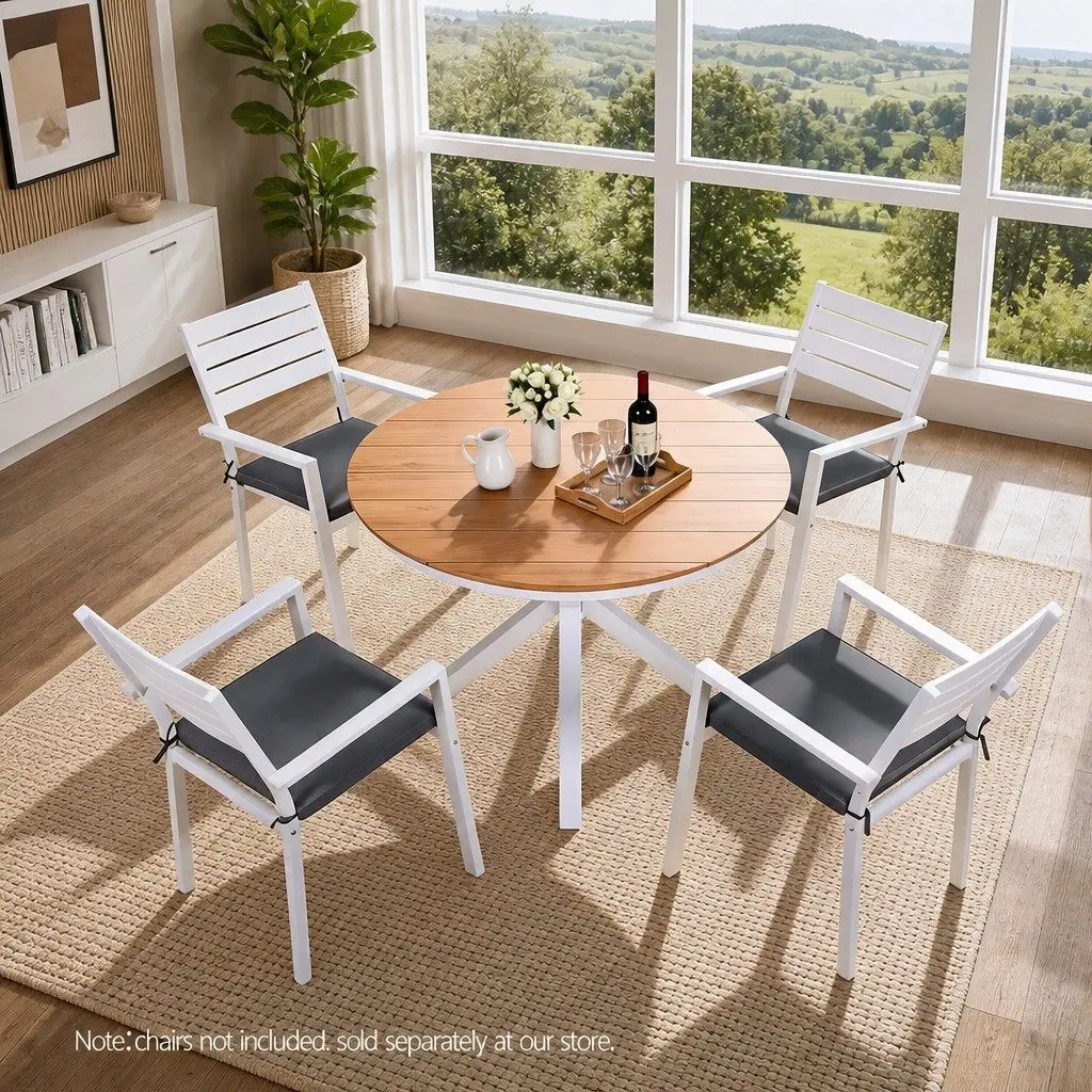 Round Dining Table WPC Top 108CM White Aluminum Frame