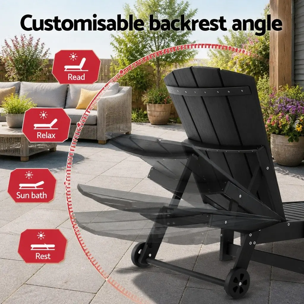 3 Piece Outdoor Lounger Set HDPE Adjustable Chaise Lounger Black