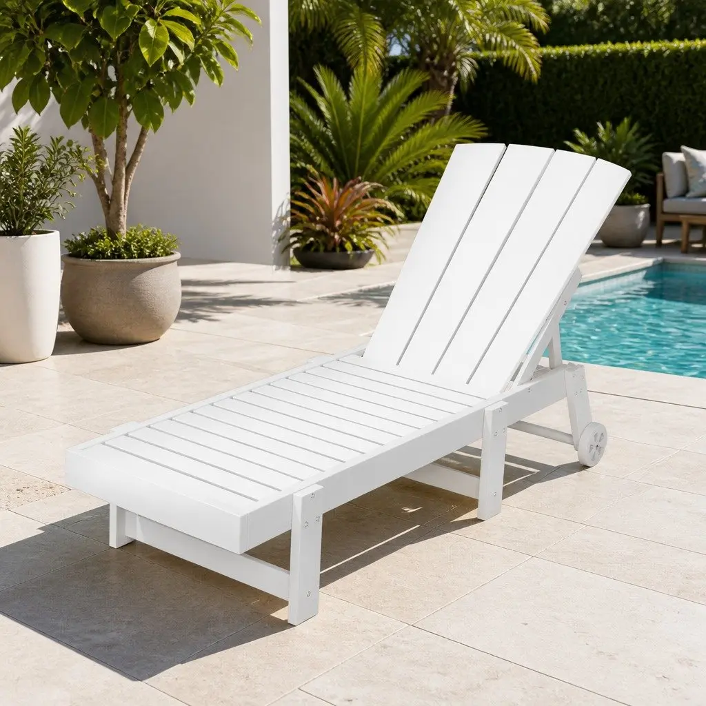 White Adjustable Sun Lounge Chair with Wheels