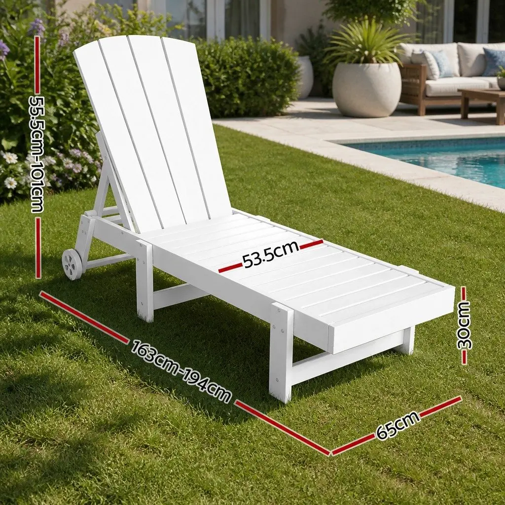 Sun Lounge Chair HDPE Adjustable 4-Position White