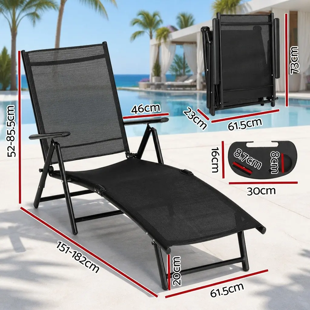 Outdoor Sun Lounger Aluminium Frame Textilene Fabric Adjustable Backrest Black