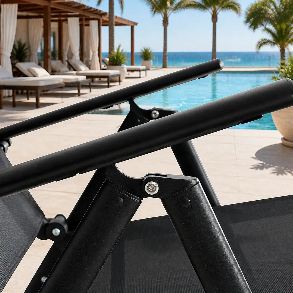 Outdoor Sun Lounger Aluminium Frame Textilene Fabric Adjustable Backrest Black