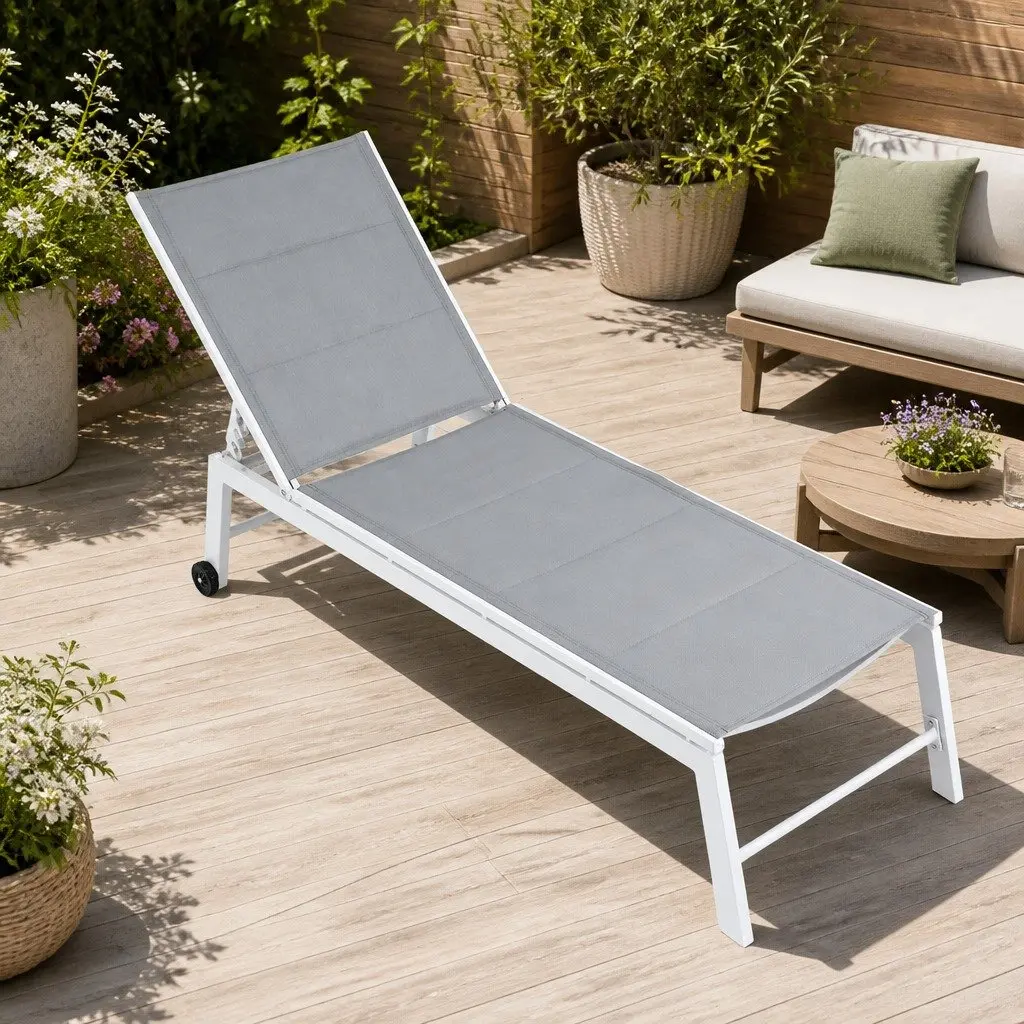 Adjustable Sun Lounger Chair with Wheels for Outdoor Relaxation
