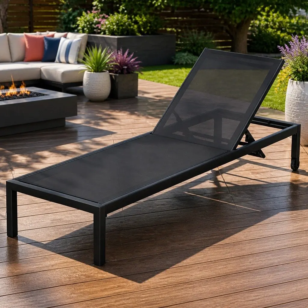 Sun Lounger Aluminium Textilene Fabric 197cm Black