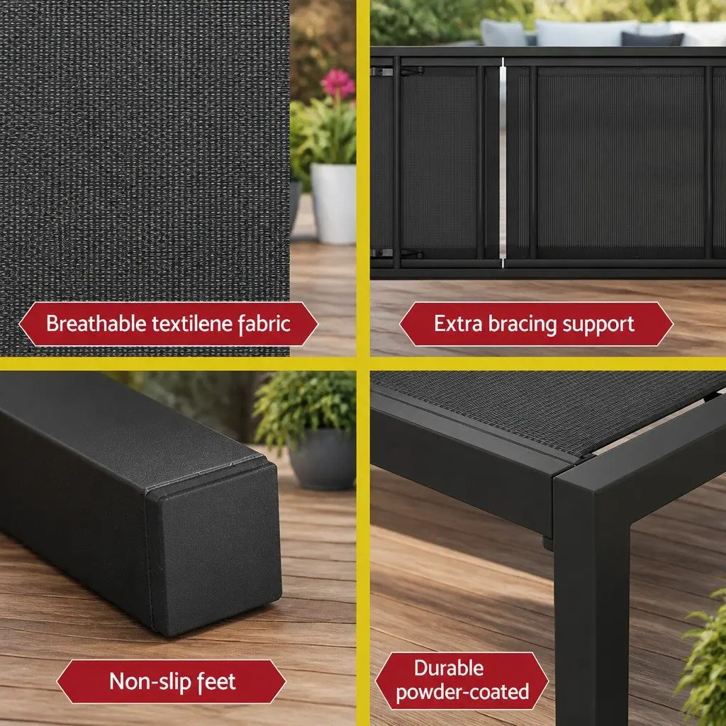Sun Lounger Aluminium Textilene Fabric 197cm Black