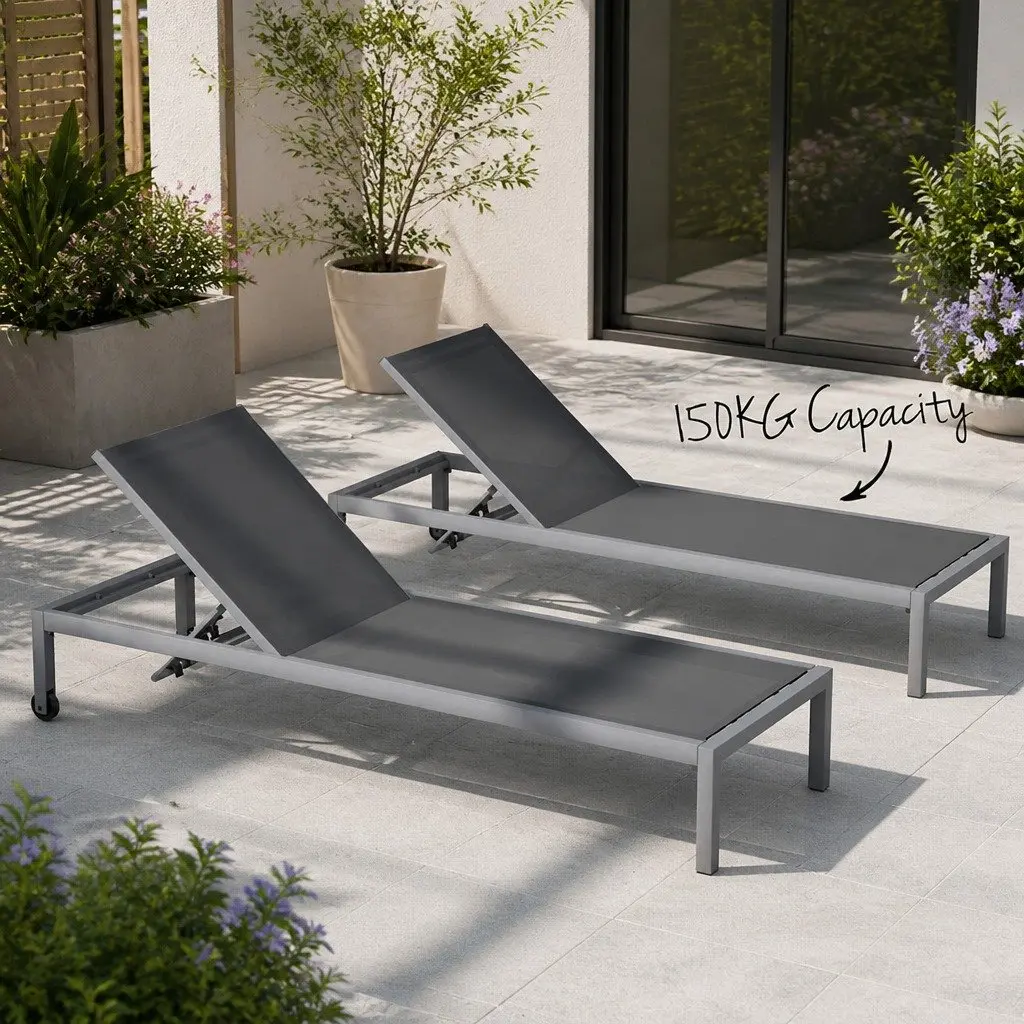 Outdoor Sun Lounger Aluminium Textilene 197 x 63.5 x 30 cm Dark Grey