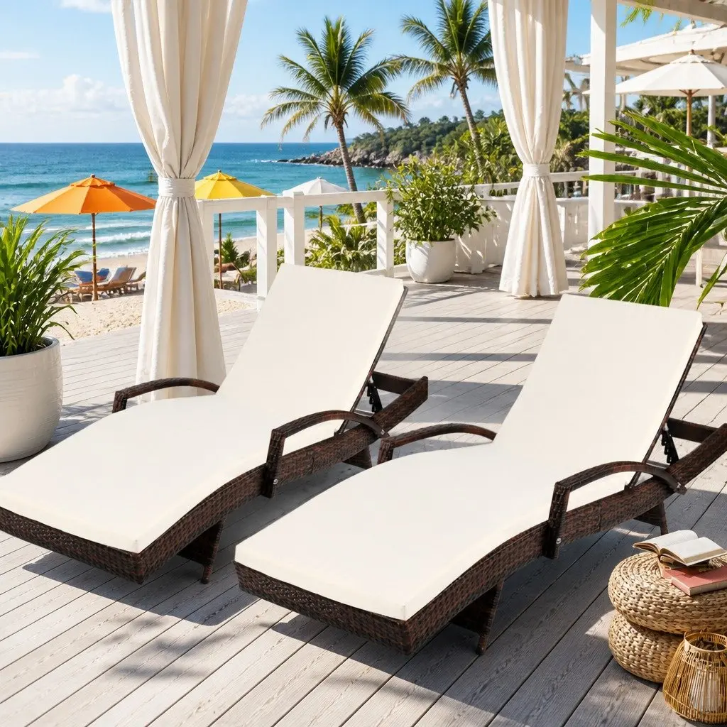 2PC Sun Lounge Chair Set for Outdoor Relaxation