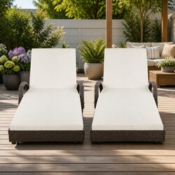 2-Piece Adjustable Backrest Wicker Sun Lounge Set