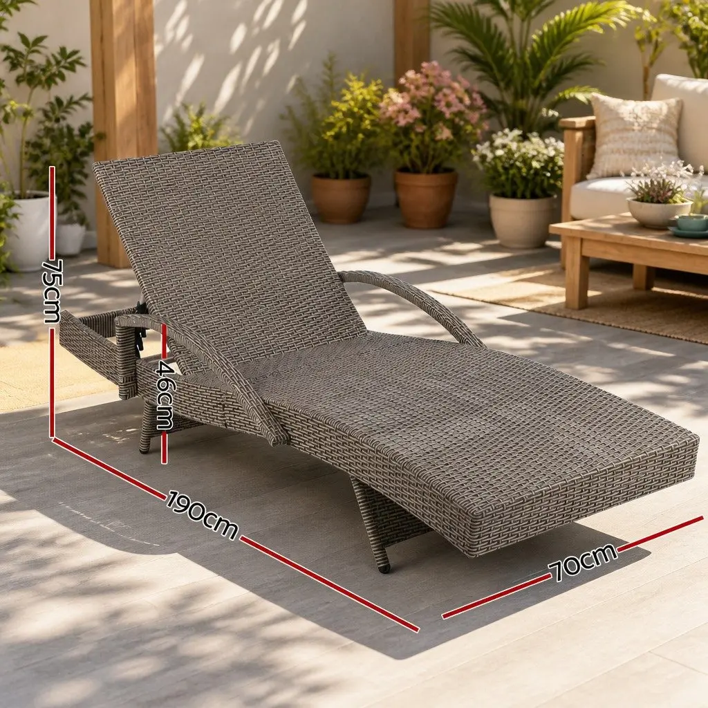 Sun Lounge Chair Aluminium PE Wicker 2PC Adjustable Backrest Grey Beige