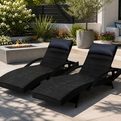Wicker Lounger Set for Outdoor Comfort with Adjustable Backrest
