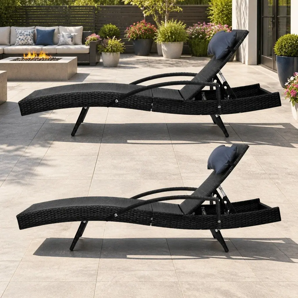 Wicker Lounger Set for Outdoor Comfort with Adjustable Backrest
