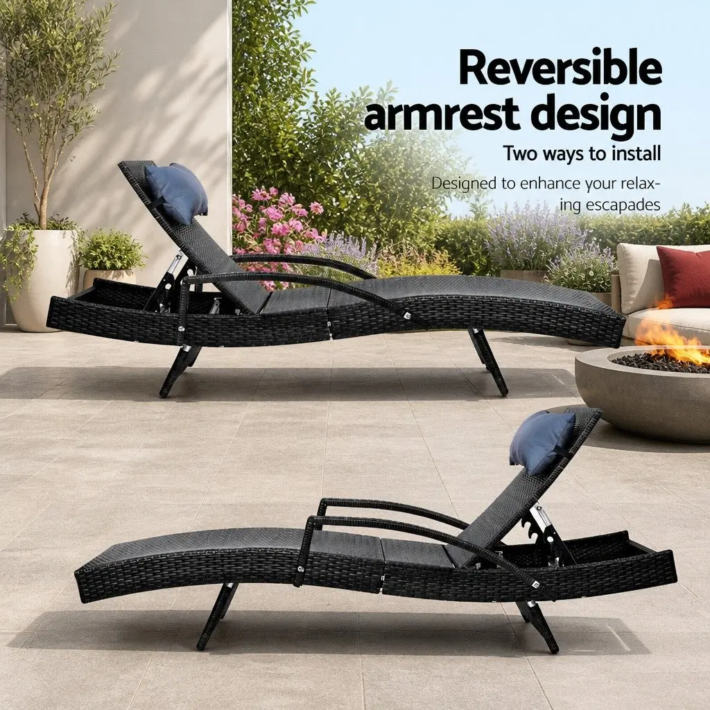 Wicker Lounger Set for Outdoor Comfort with Adjustable Backrest