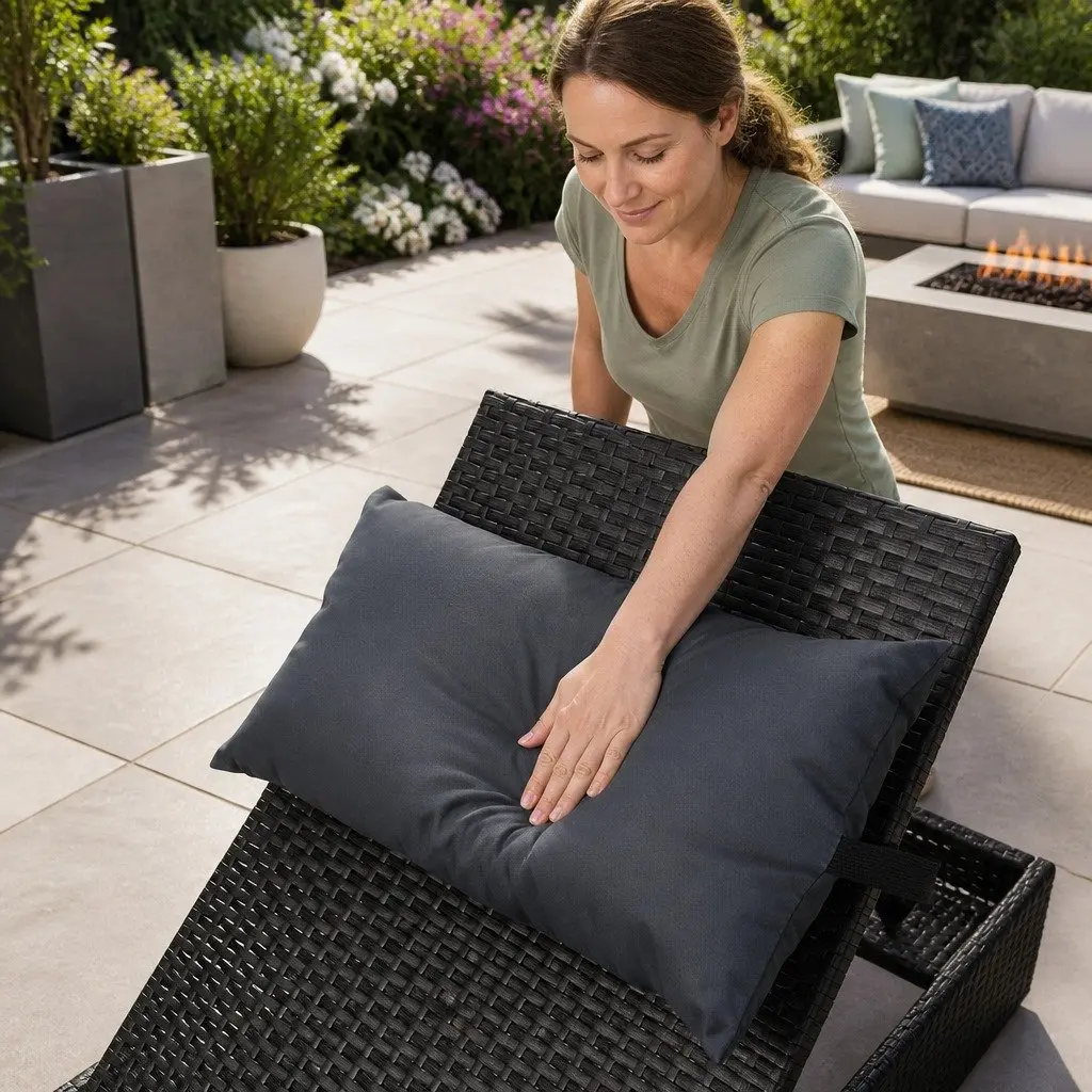 Wicker Lounger Set for Outdoor Comfort with Adjustable Backrest