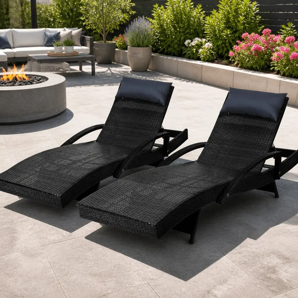 Wicker Lounger Set for Outdoor Comfort with Adjustable Backrest