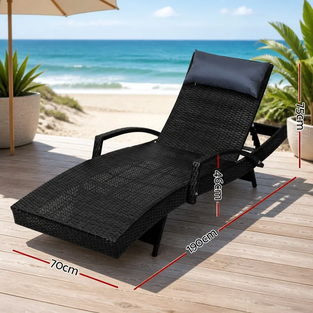 Black Outdoor Wicker Lounge Chair with Adjustable Backrest