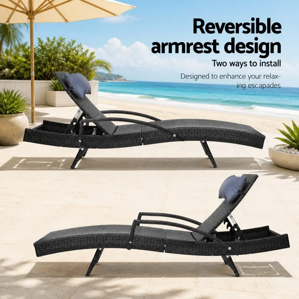 Black Outdoor Wicker Lounge Chair with Adjustable Backrest