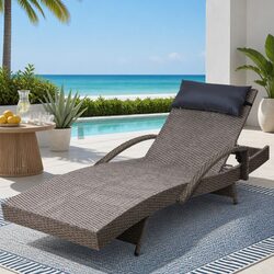 Grey Beige Adjustable Outdoor Sun Lounge Recliner