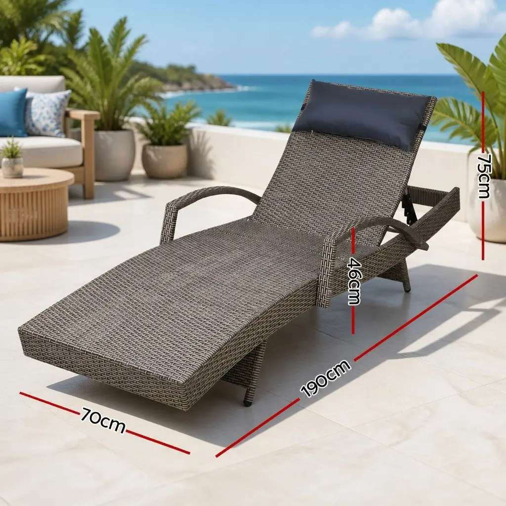 Grey Beige Adjustable Outdoor Sun Lounge Recliner