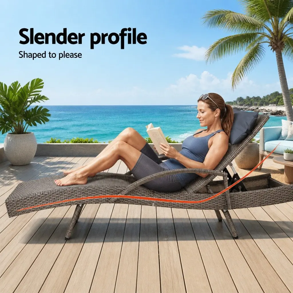 Grey Beige Adjustable Outdoor Sun Lounge Recliner