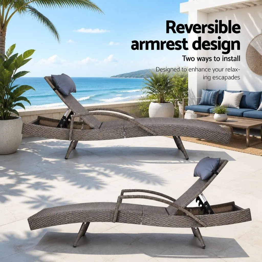 Grey Beige Adjustable Outdoor Sun Lounge Recliner