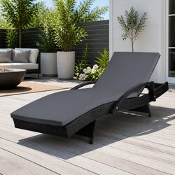 Black Adjustable Sun Lounge Chair with Cushion for Outdoors