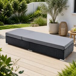 Durable 2PC Wicker Sun Lounge with Cushion Reclining Day