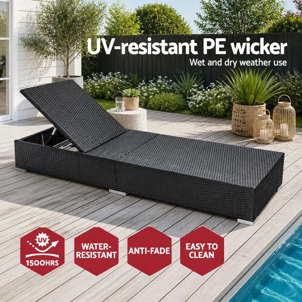 2PC Wicker Sun Lounge with Cushion Reclining Day
