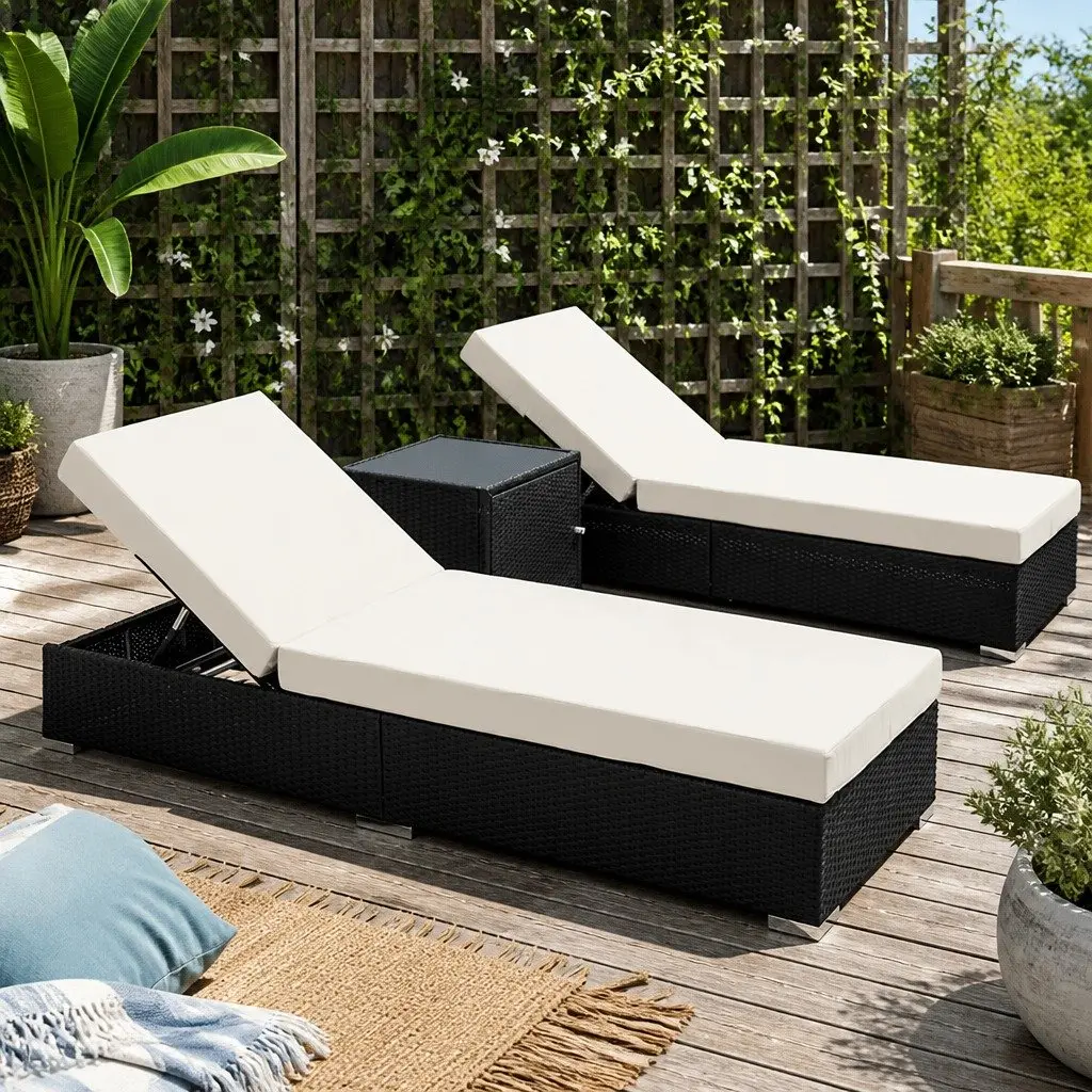 3-Piece Outdoor Wicker Lounge Set with Cushions