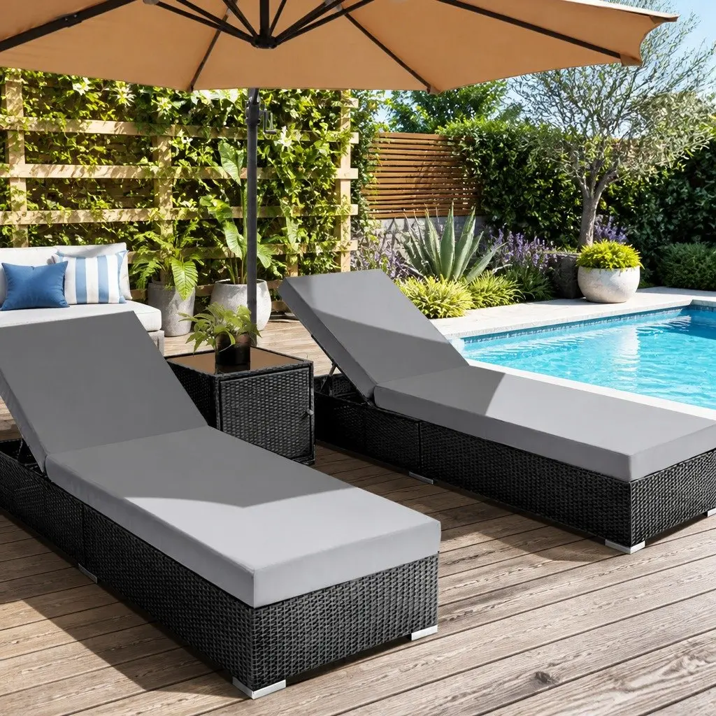 3-Piece Outdoor Wicker Lounge Set with Cushions