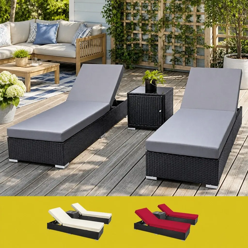 3-Piece Outdoor Wicker Lounge Set with Cushions