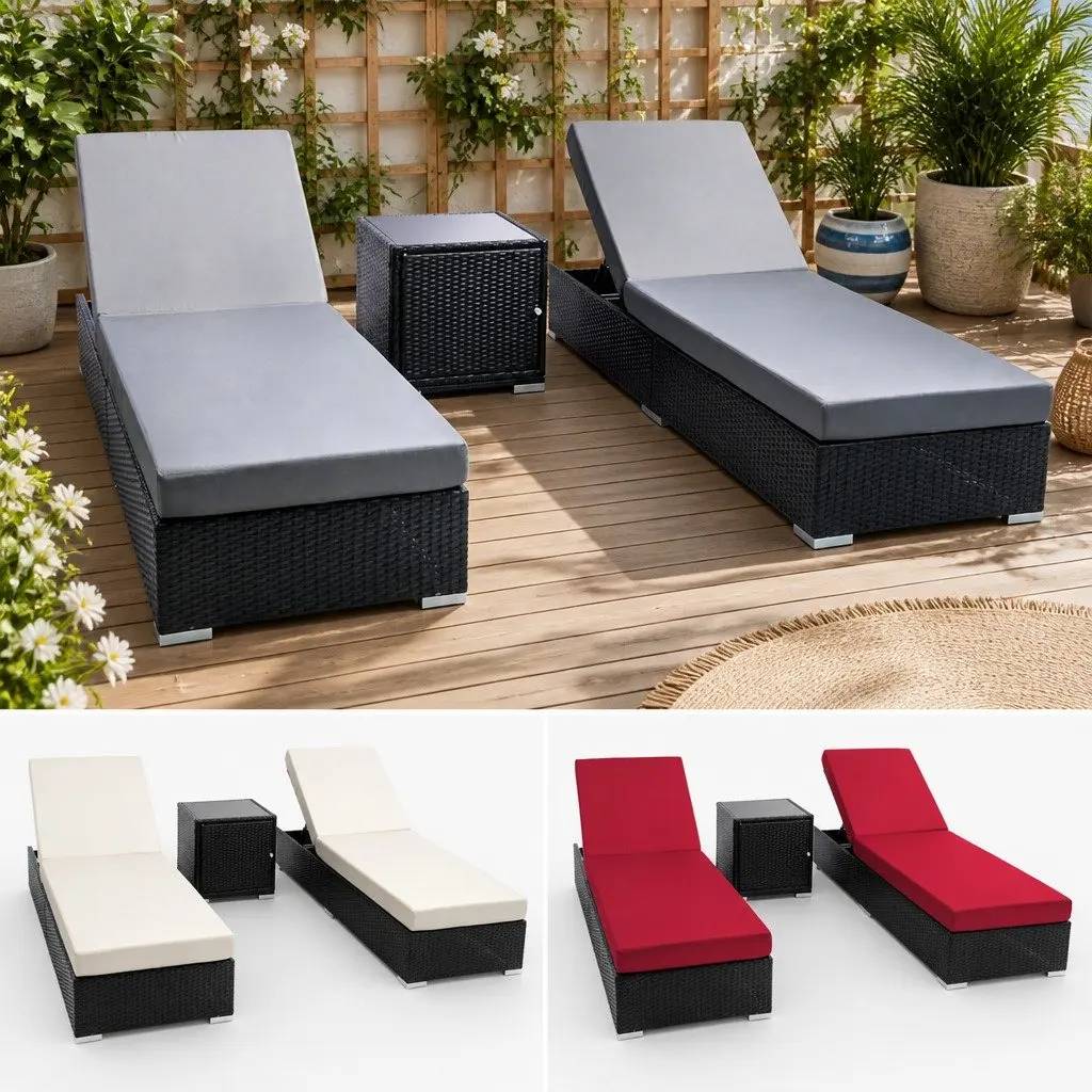 3-Piece Outdoor Wicker Lounge Set with Cushions