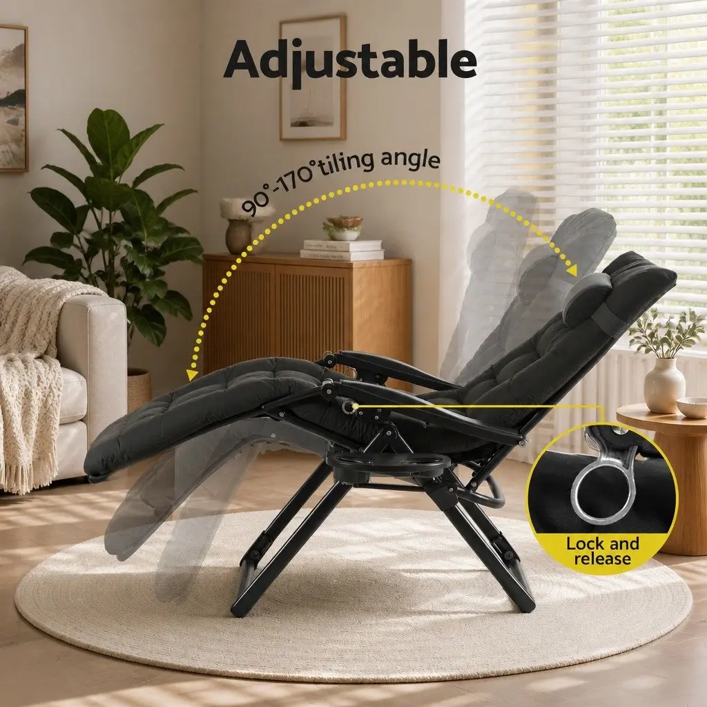 Folding Sun Lounger Steel Textilene Adjustable Black