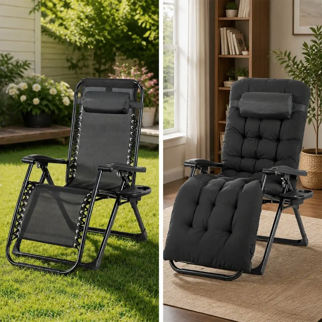 Folding Sun Lounger Steel Textilene Adjustable Black
