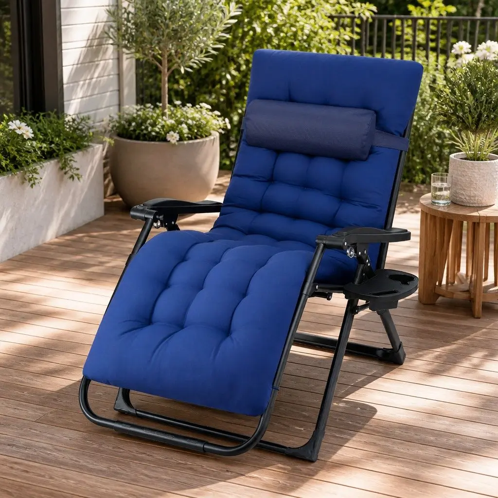 Folding Sun Lounger Steel Textilene Adjustable Reclining Blue