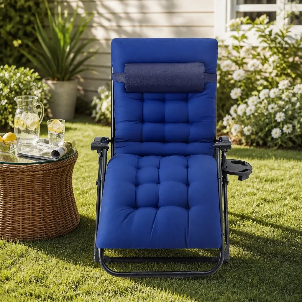 Folding Sun Lounger Steel Textilene Adjustable Reclining Blue