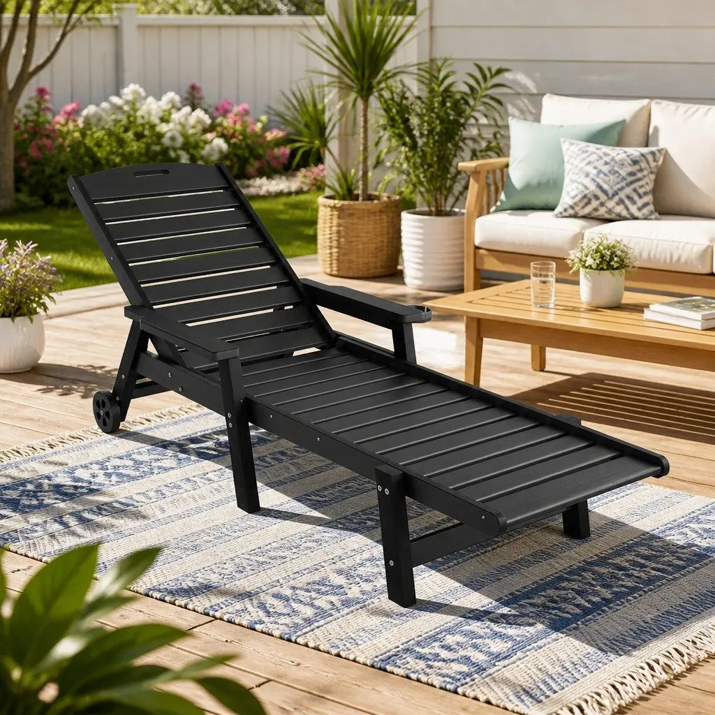 4-Position Adjustable Sun Lounge Chair with Wheels