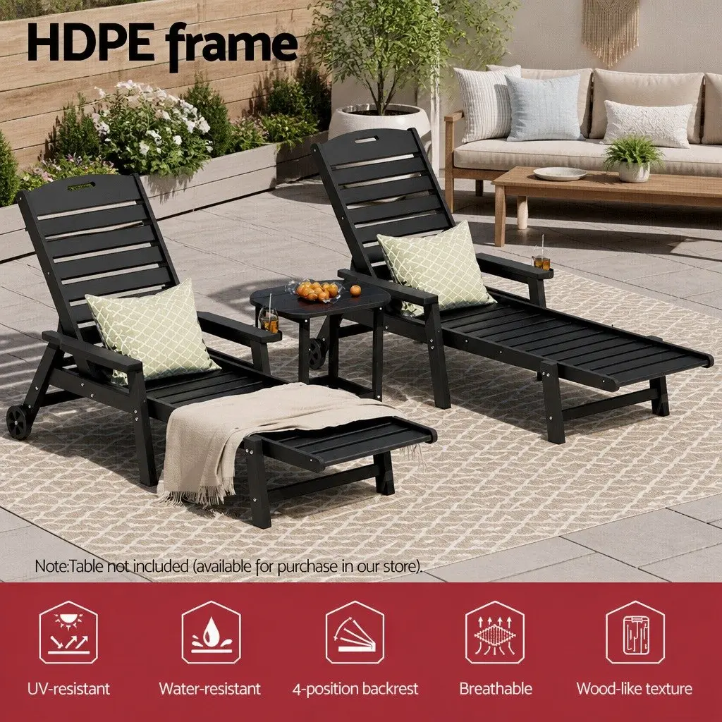 4-Position Adjustable Sun Lounge Chair with Wheels