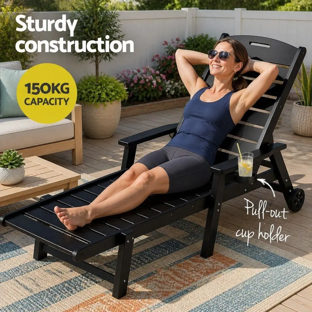 4-Position Adjustable Sun Lounge Chair with Wheels