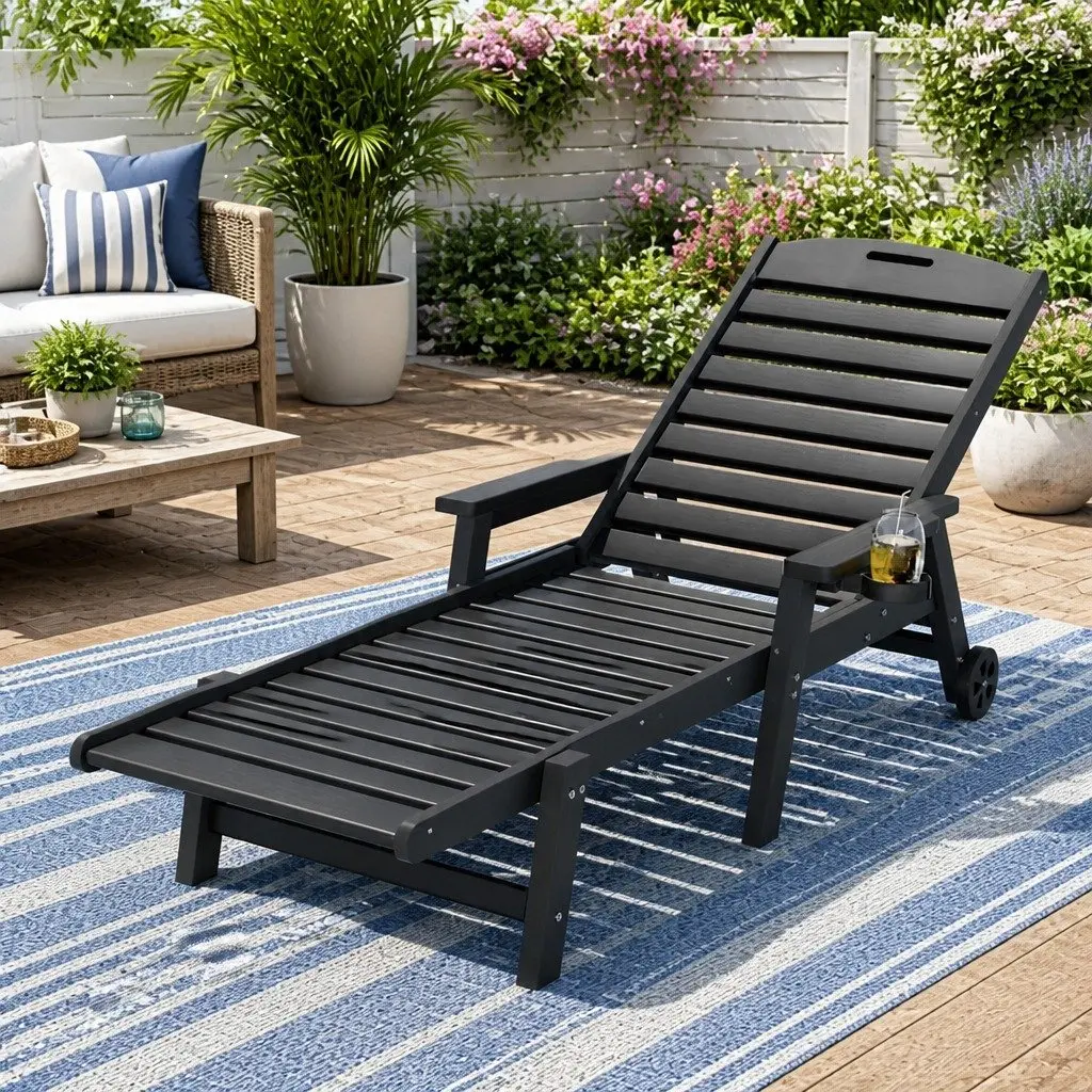 4-Position Adjustable Sun Lounge Chair with Wheels