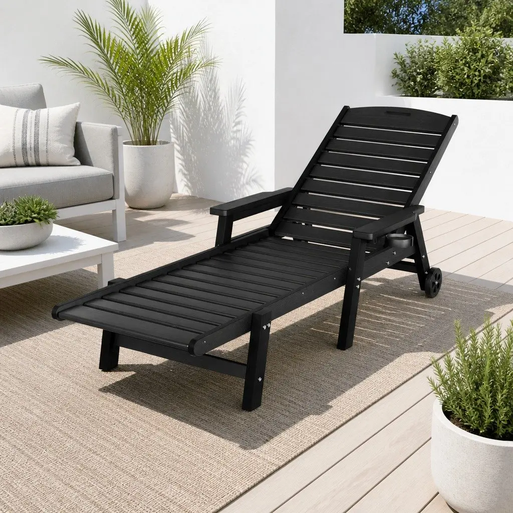 4-Position Adjustable Sun Lounge Chair with Wheels